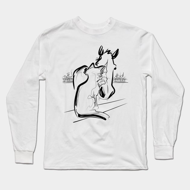 Happy Horse with a Kitty Long Sleeve T-Shirt by Jason's Doodles